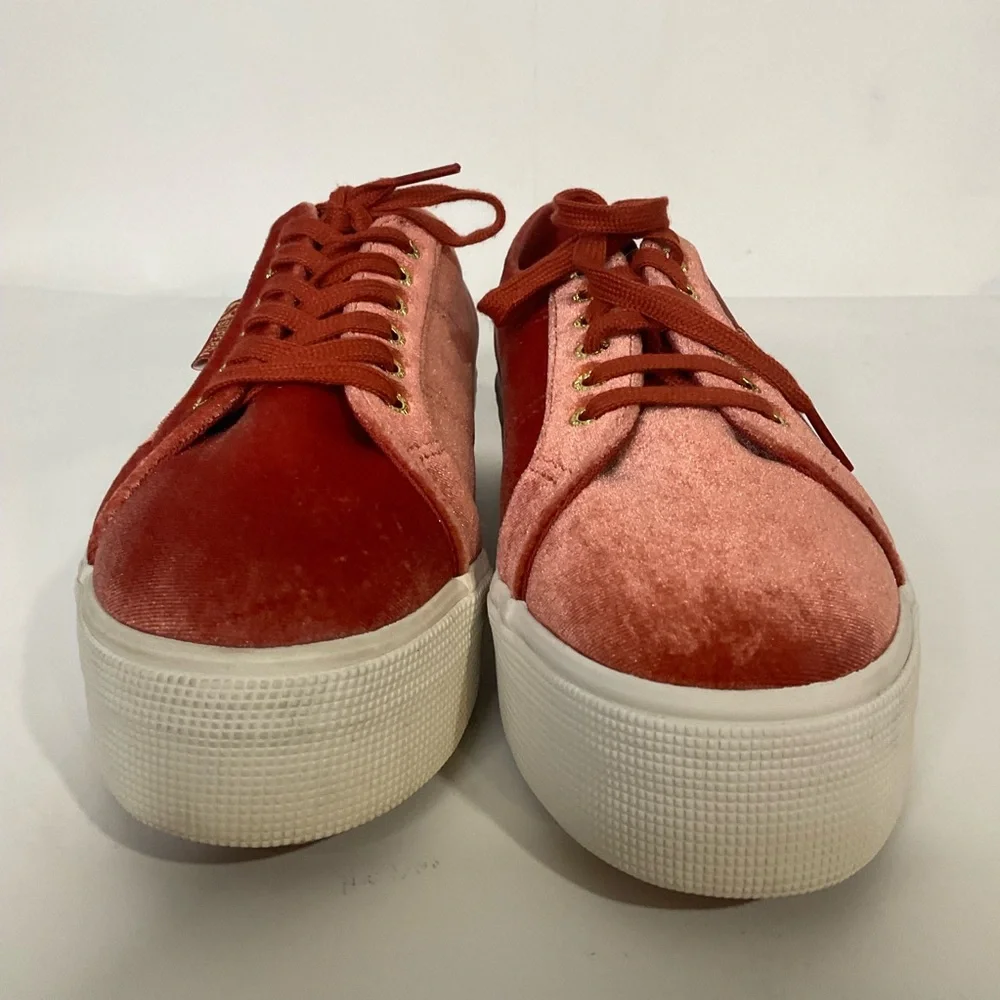 Superga Red Velvet Platform Sneakers Matching Laces & GoldToned Eyelets; 8M/9.5W